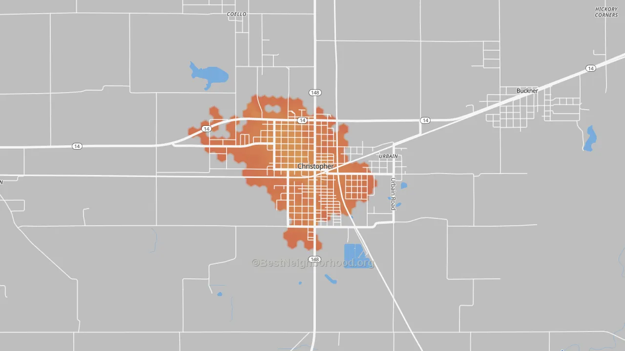 Bike Grade map of Christopher, IL