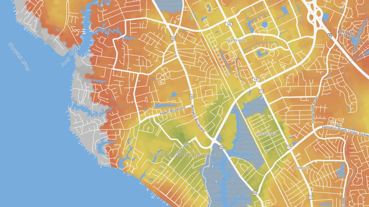 Bike Grade map of Christopher Newport, Newport News, VA