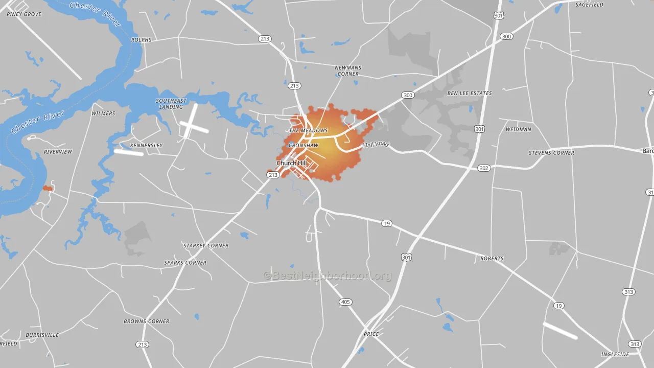 Bike Grade map of Church Hill, MD