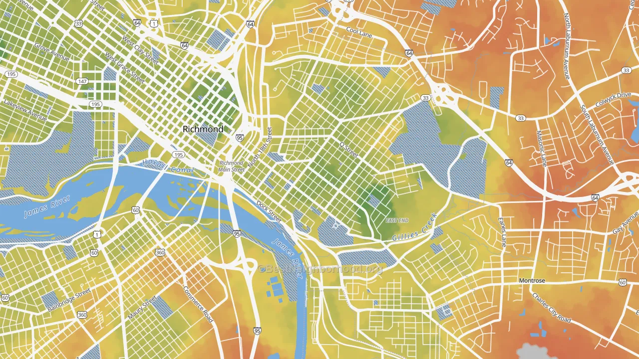Bike Grade map of Church Hill, Richmond, VA