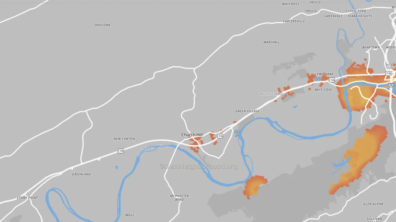 Bike Grade map of Church Hill, TN