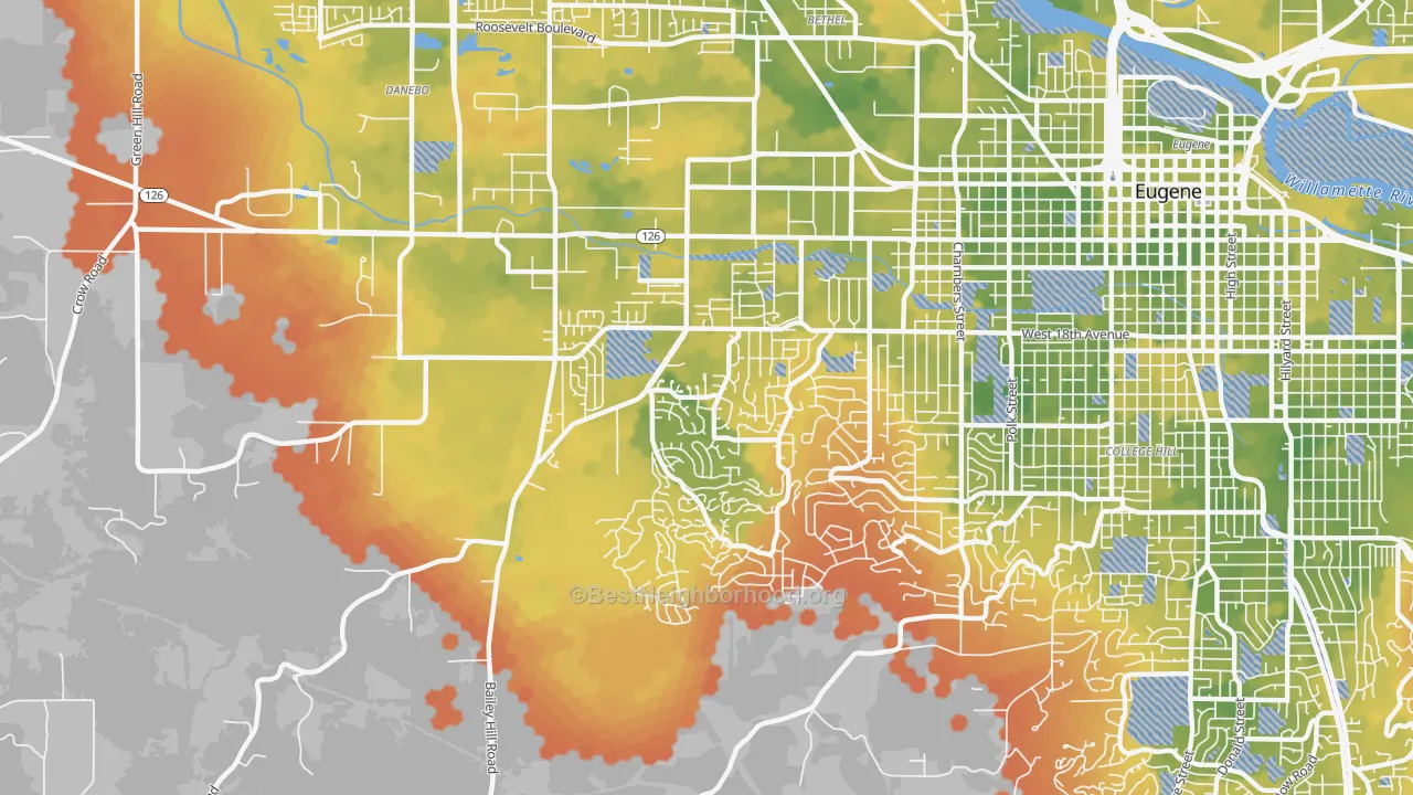 Bike Grade map of Churchill, Eugene, OR