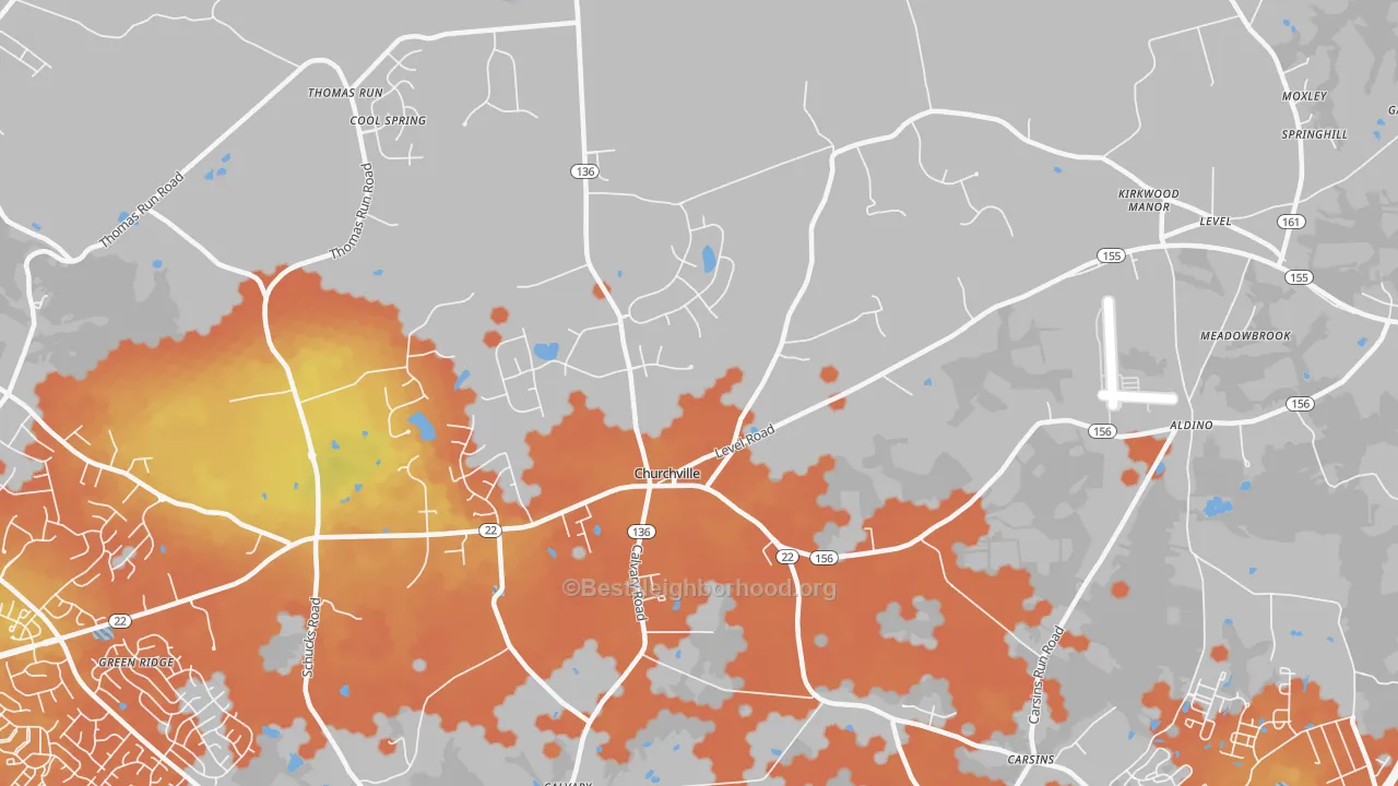 Bike Grade map of Churchville, MD