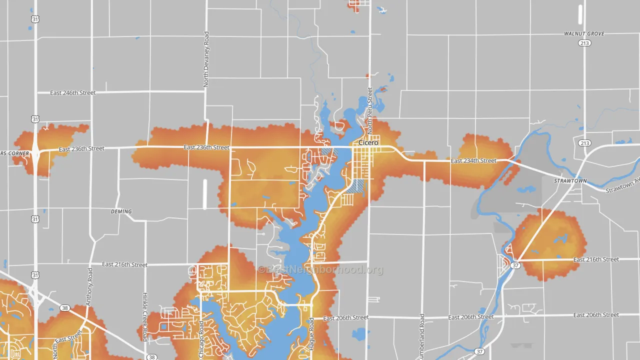 Bike Grade map of Cicero, IN