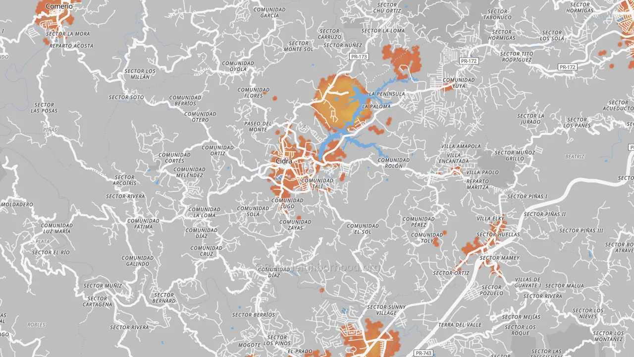 Bike Grade map of Cidra Municipio, PR