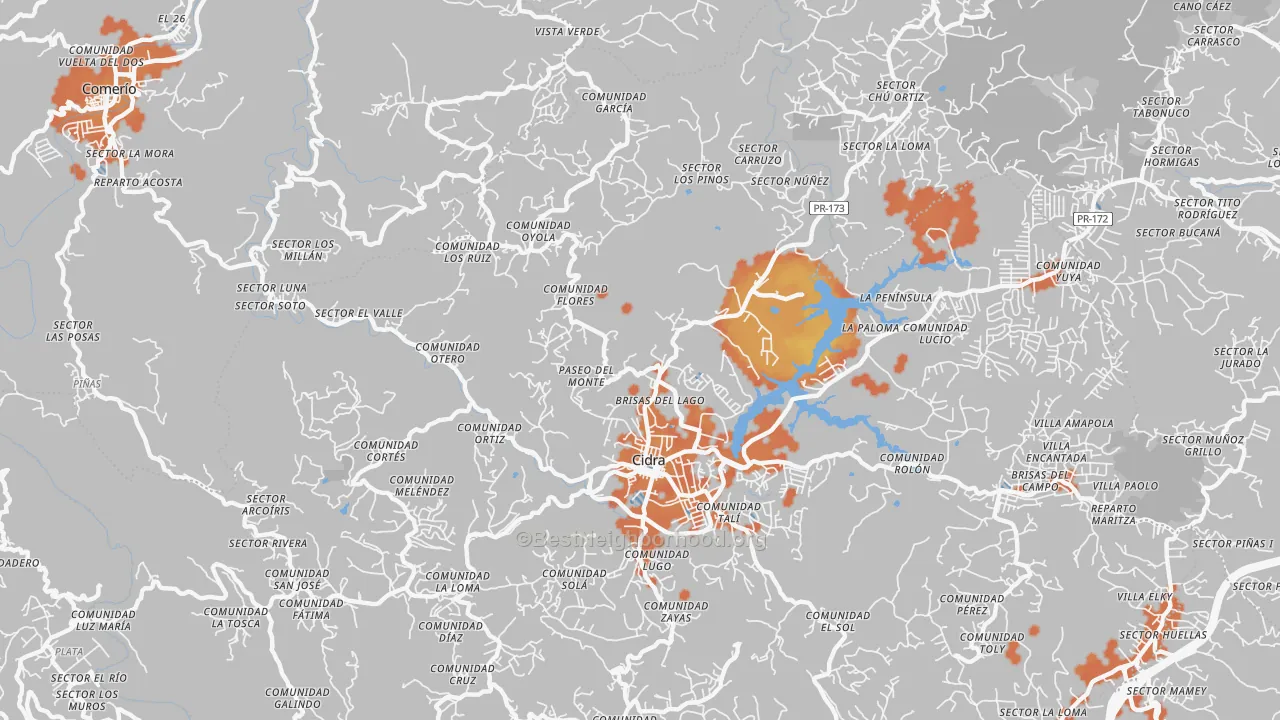 Bike Grade map of Cidra, PR