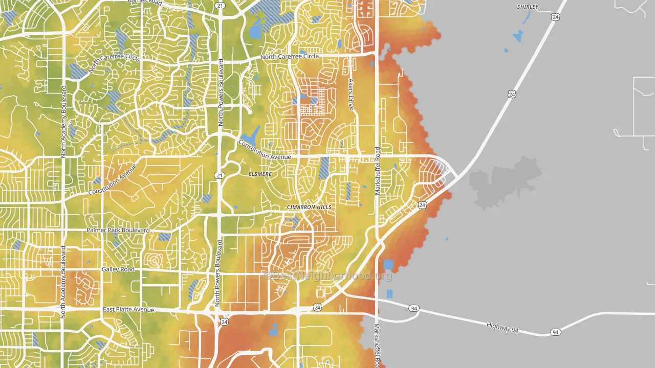 Bike Grade map of Cimarron Hills, CO