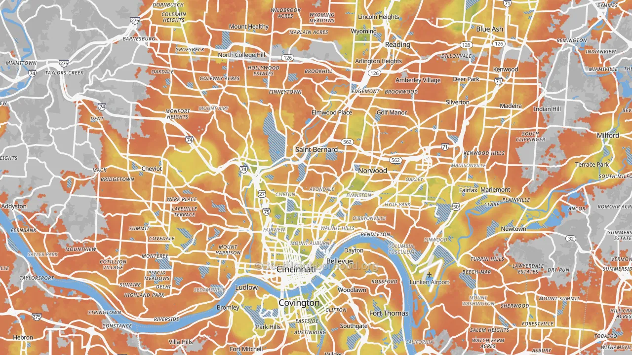 Bike Grade map of Cincinnati, OH