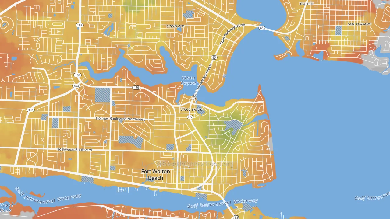 Bike Grade map of Cinco Bayou, FL