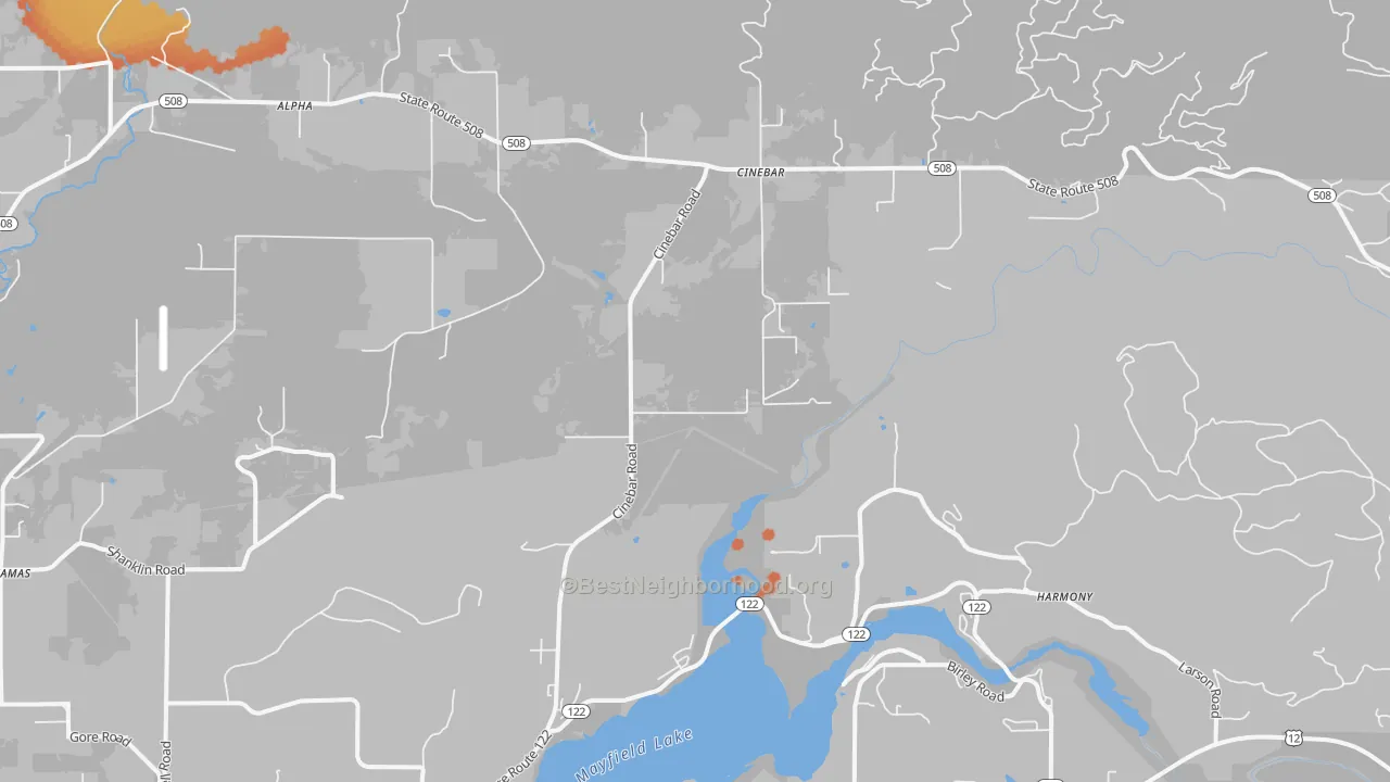 Bike Grade map of Cinebar, WA