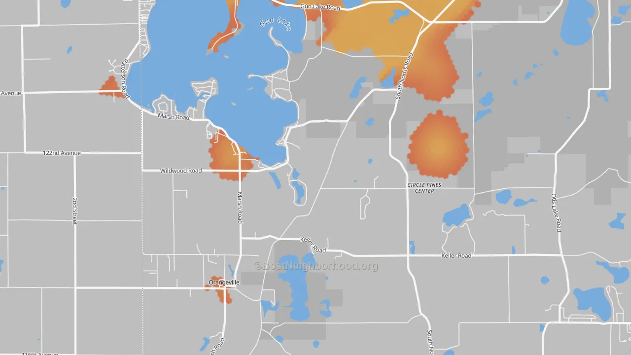 Bike Grade map of Circle Pine Center, MI