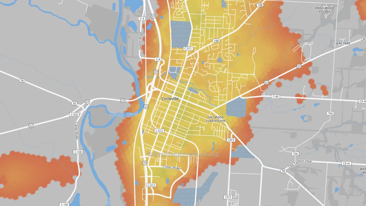 Bike Grade map of Circleville Historic District, Circleville, OH