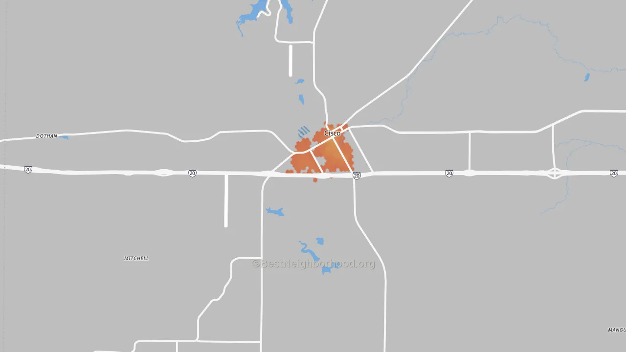 Bike Grade map of Cisco, TX