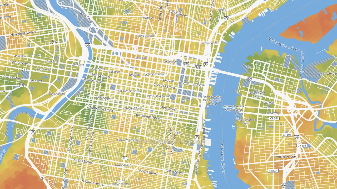 Bike Grade map of City Center East, Philadelphia, PA