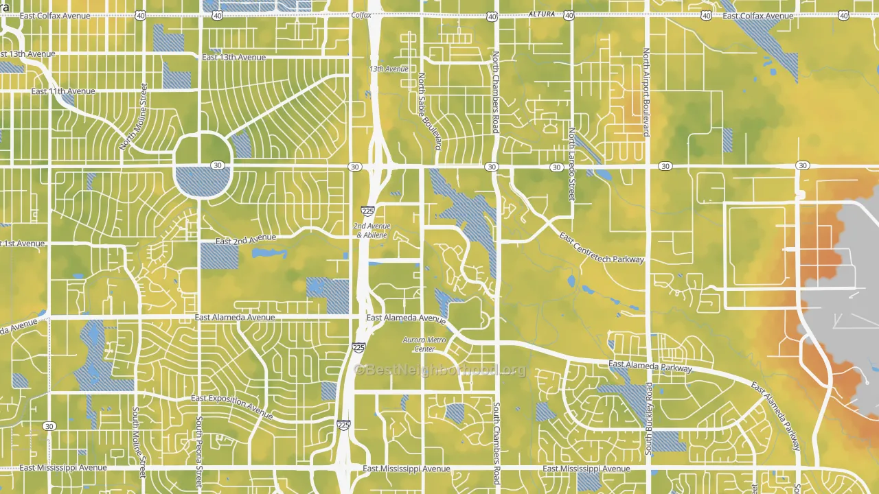 Bike Grade map of City Center North, Aurora, CO