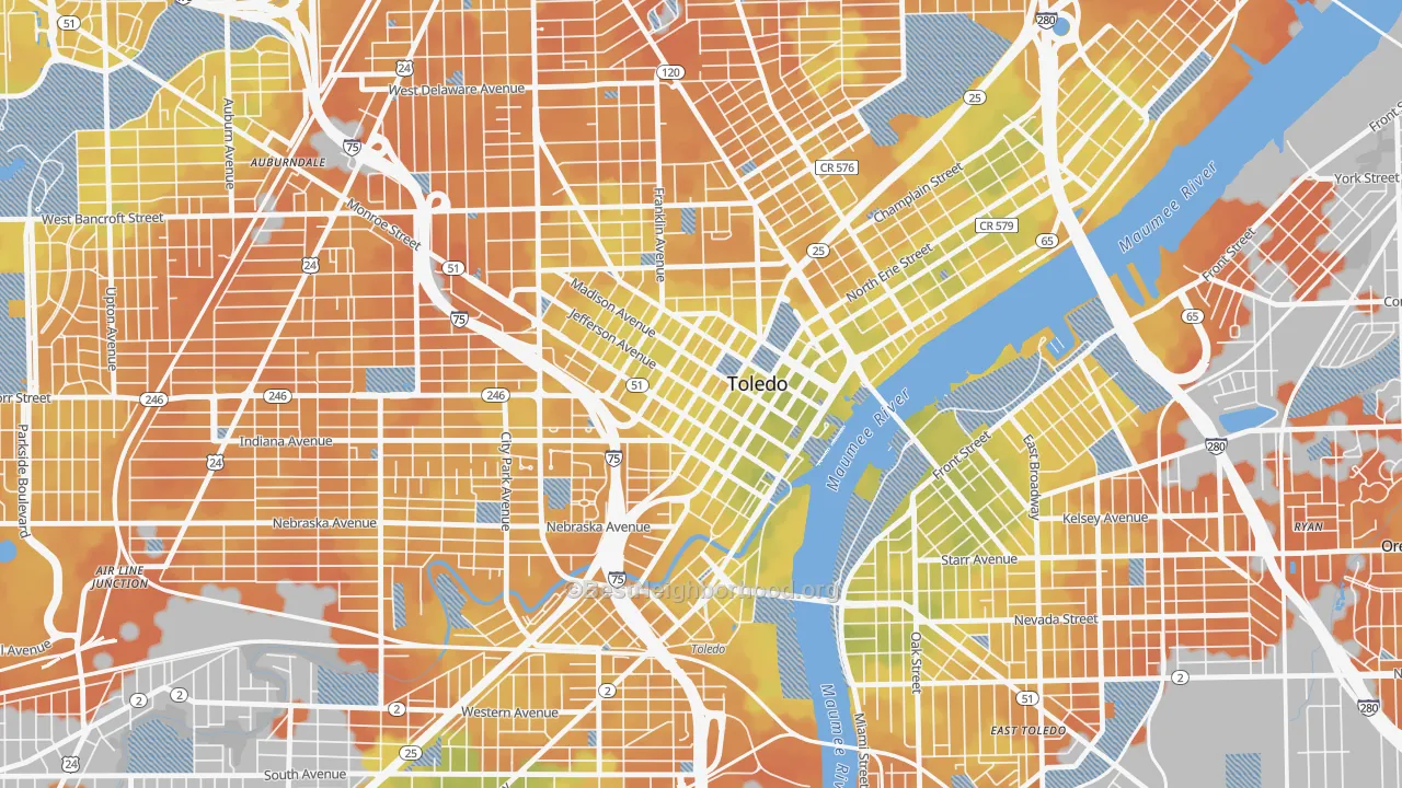 Bike Grade map of City Center, Toledo, OH