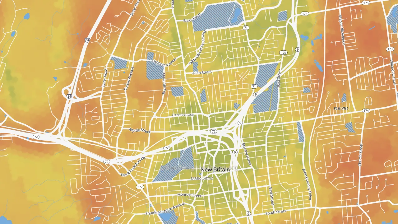 Bike Grade map of City Hall Monument District, New Britain, CT