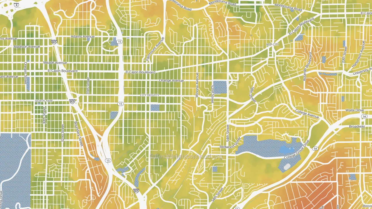 Bike Grade map of City Heights East, San Diego, CA