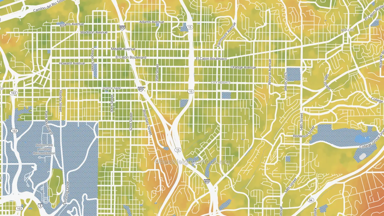 Bike Grade map of City Heights West, San Diego, CA