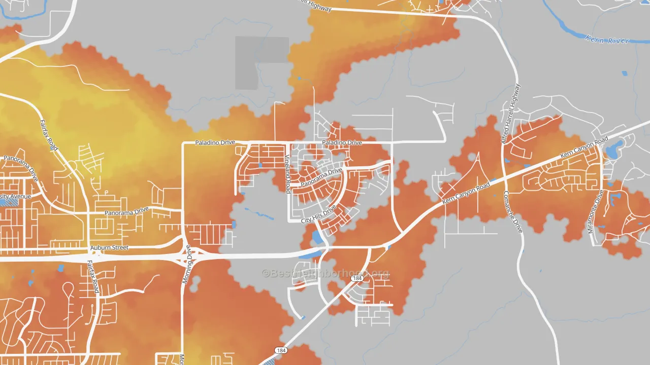 Bike Grade map of City in the Hills, Bakersfield, CA