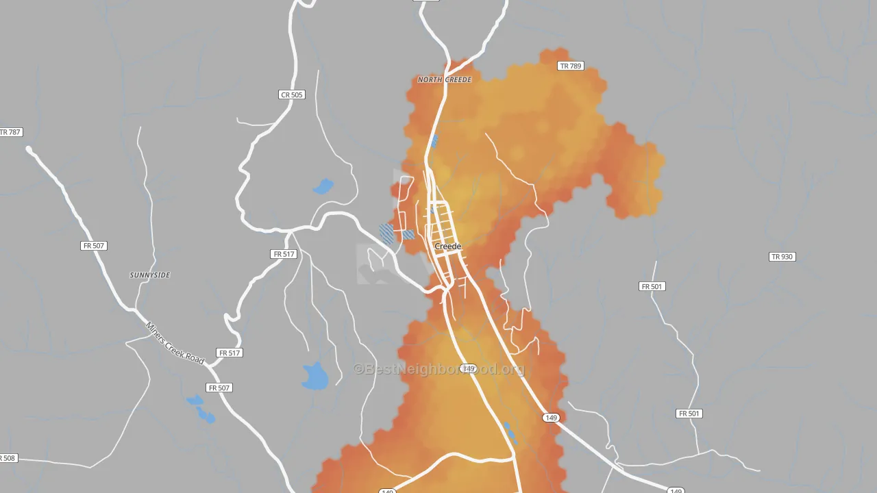 Bike Grade map of City of Creede, CO