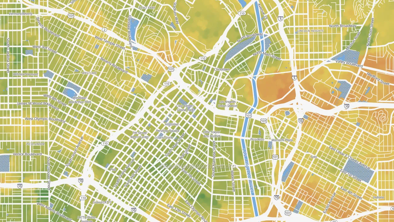 Bike Grade map of Civic Center Little Tokyo, Los Angeles, CA