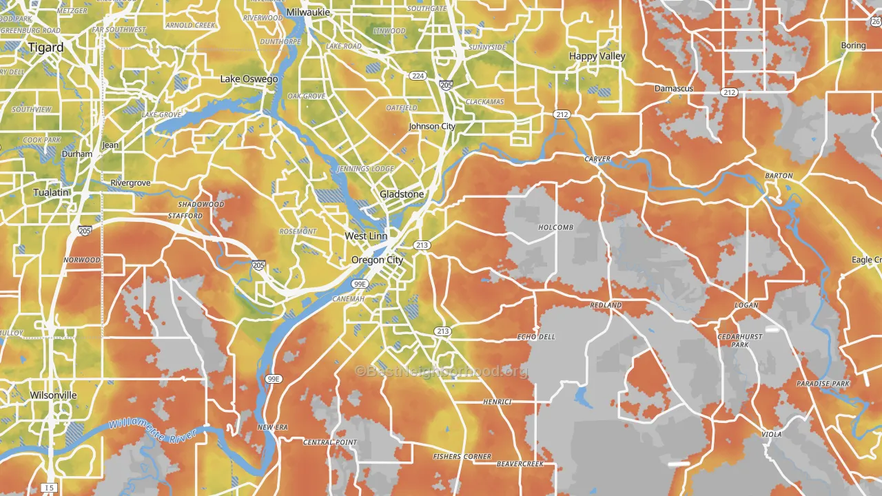 Bike Grade map of Clackamas County, OR