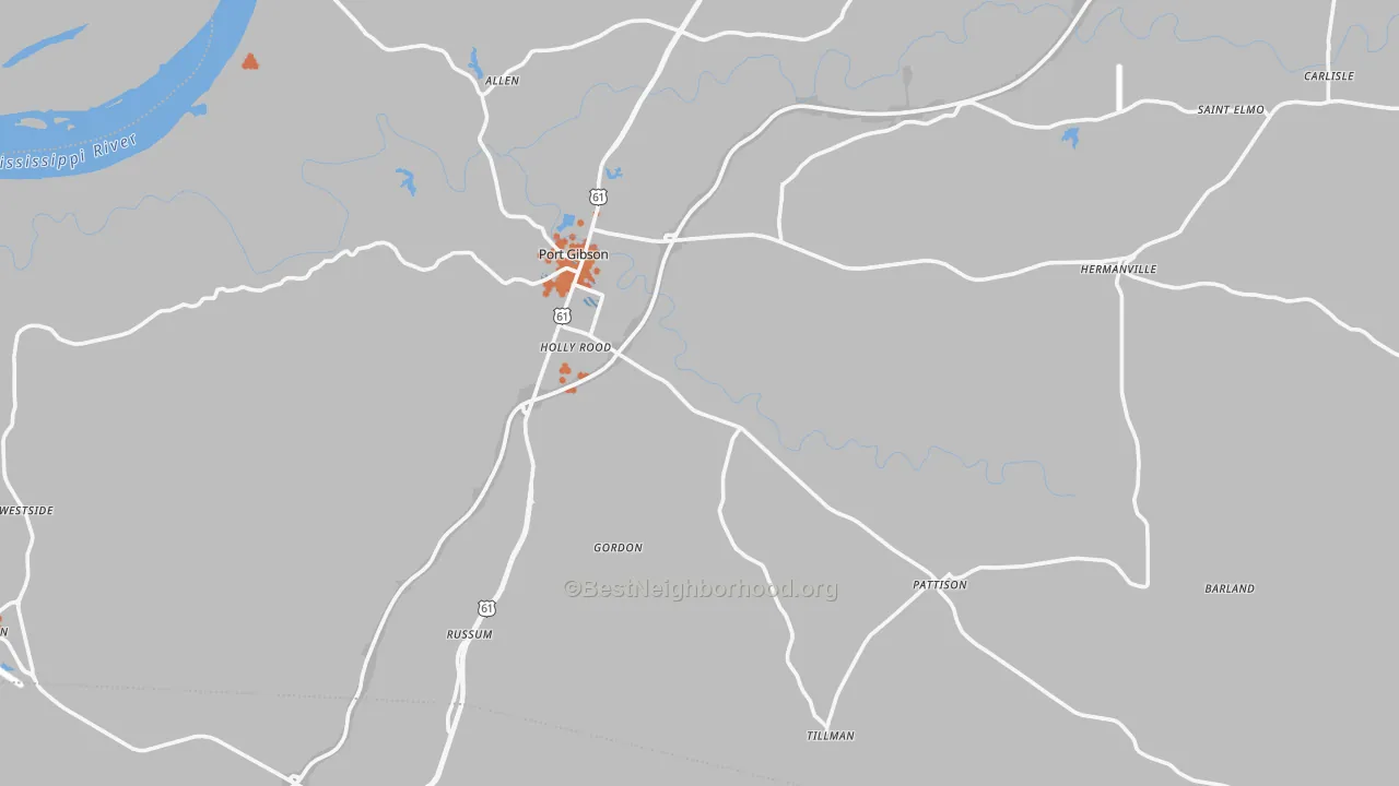 Bike Grade map of Claiborne County, MS