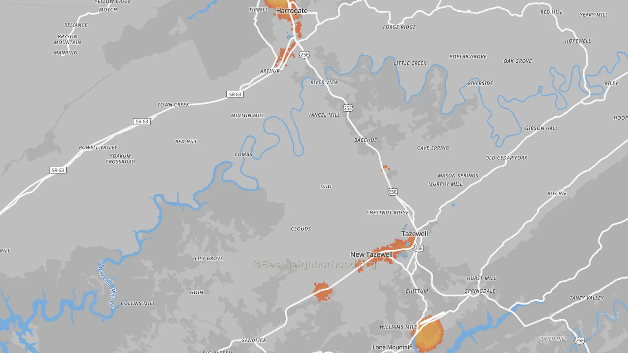 Bike Grade map of Claiborne County, TN