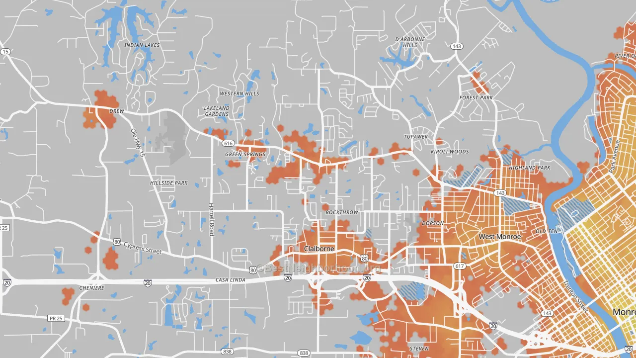 Bike Grade map of Claiborne, LA