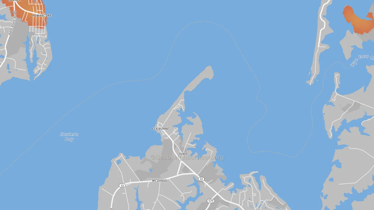 Bike Grade map of Claiborne, MD