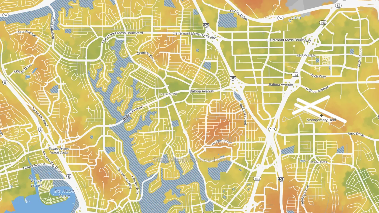 Bike Grade map of Clairemont Mesa, San Diego, CA