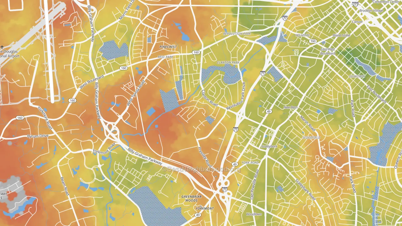 Bike Grade map of Clanton Park-Roseland, Charlotte, NC