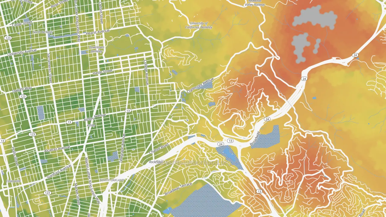 Bike Grade map of Claremont, Berkeley, CA