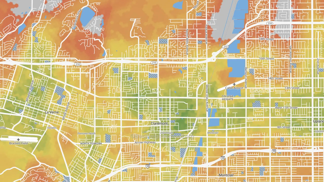 Bike Grade map of Claremont, CA