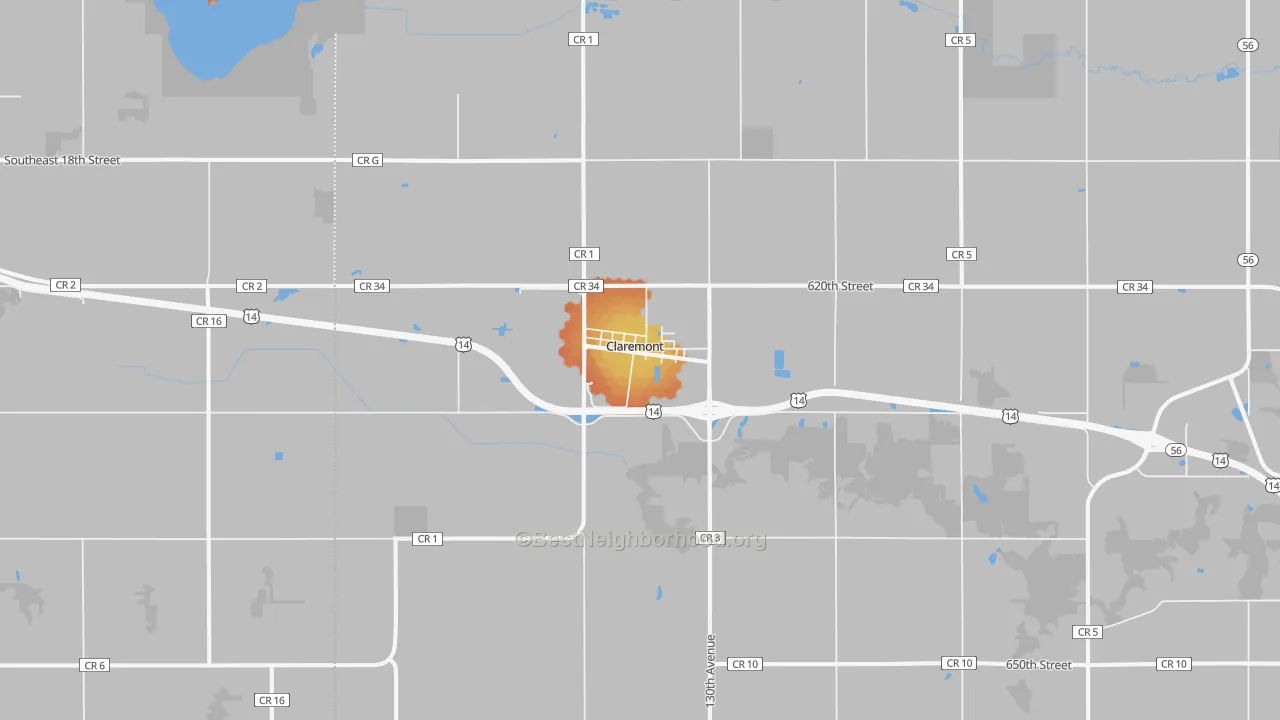 Bike Grade map of Claremont, MN