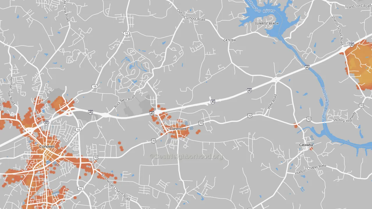 Bike Grade map of Claremont, NC
