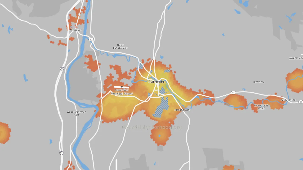 Bike Grade map of Claremont, NH