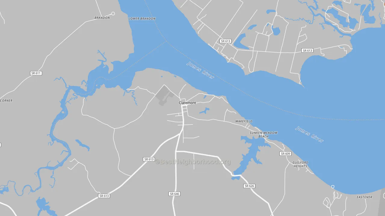 Bike Grade map of Claremont, VA