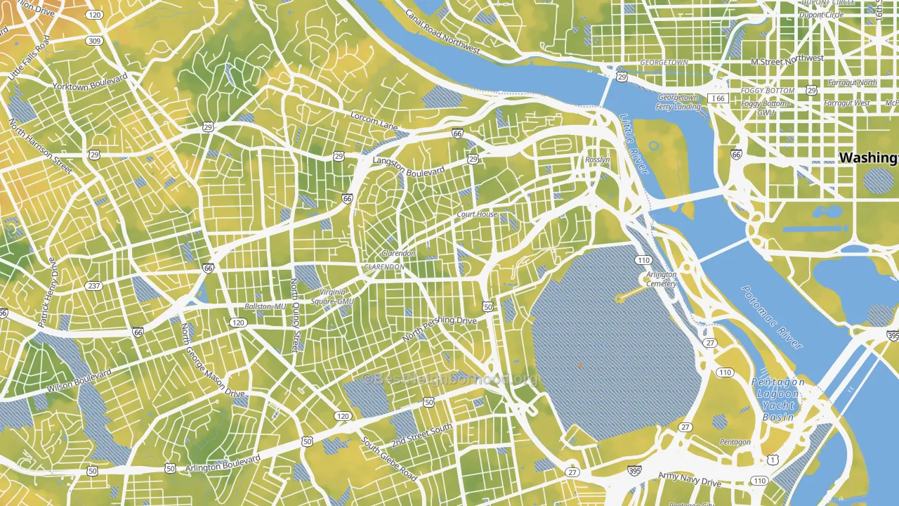 Bike Grade map of Clarendon, Arlington, VA