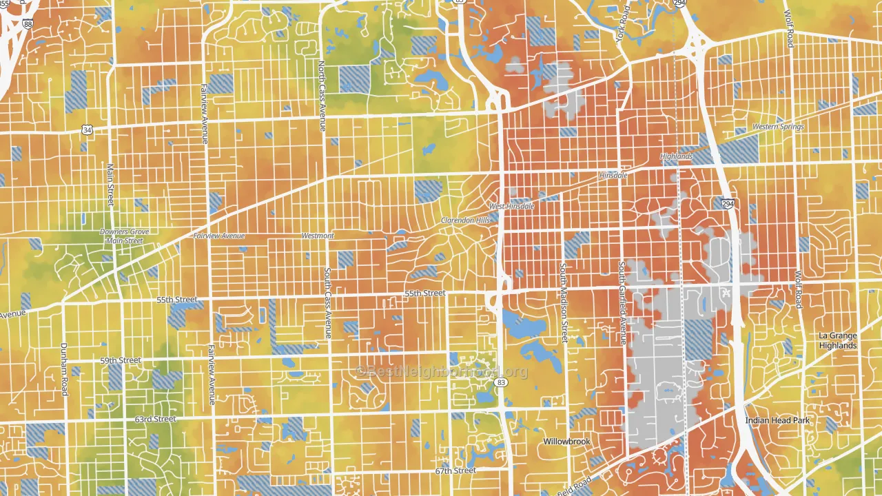 Bike Grade map of Clarendon Hills, IL