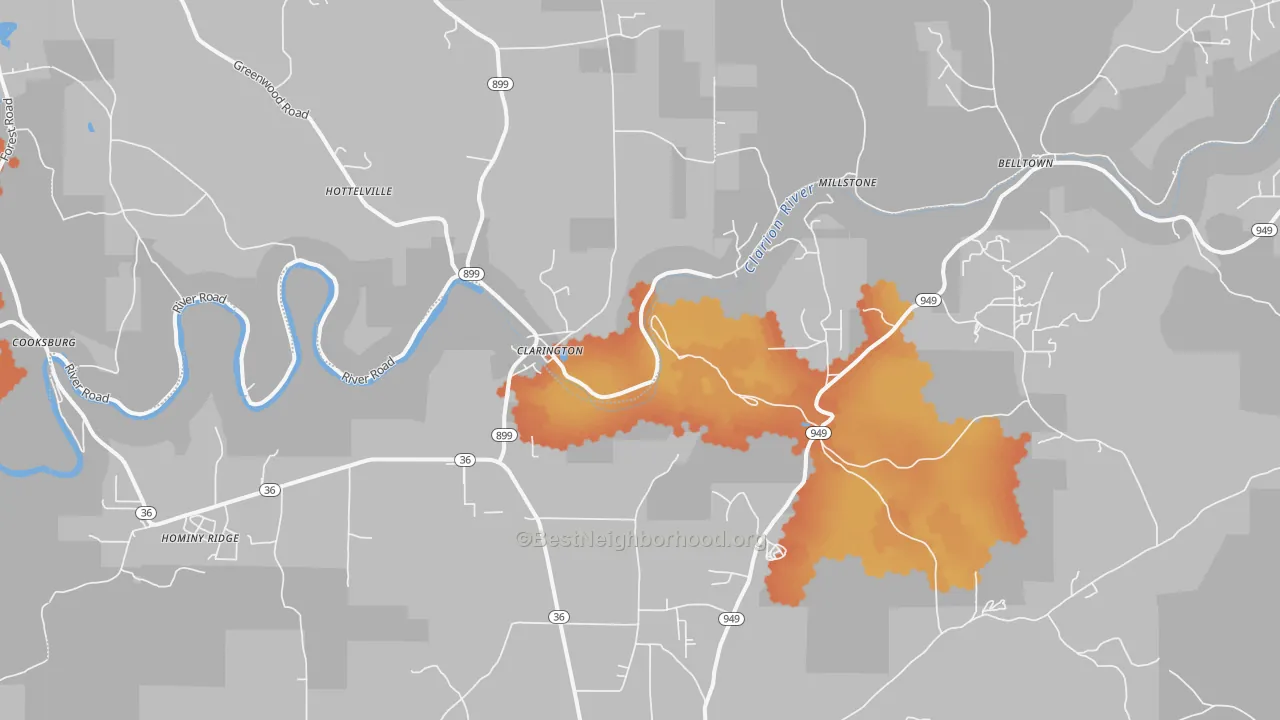 Bike Grade map of Clarington, PA