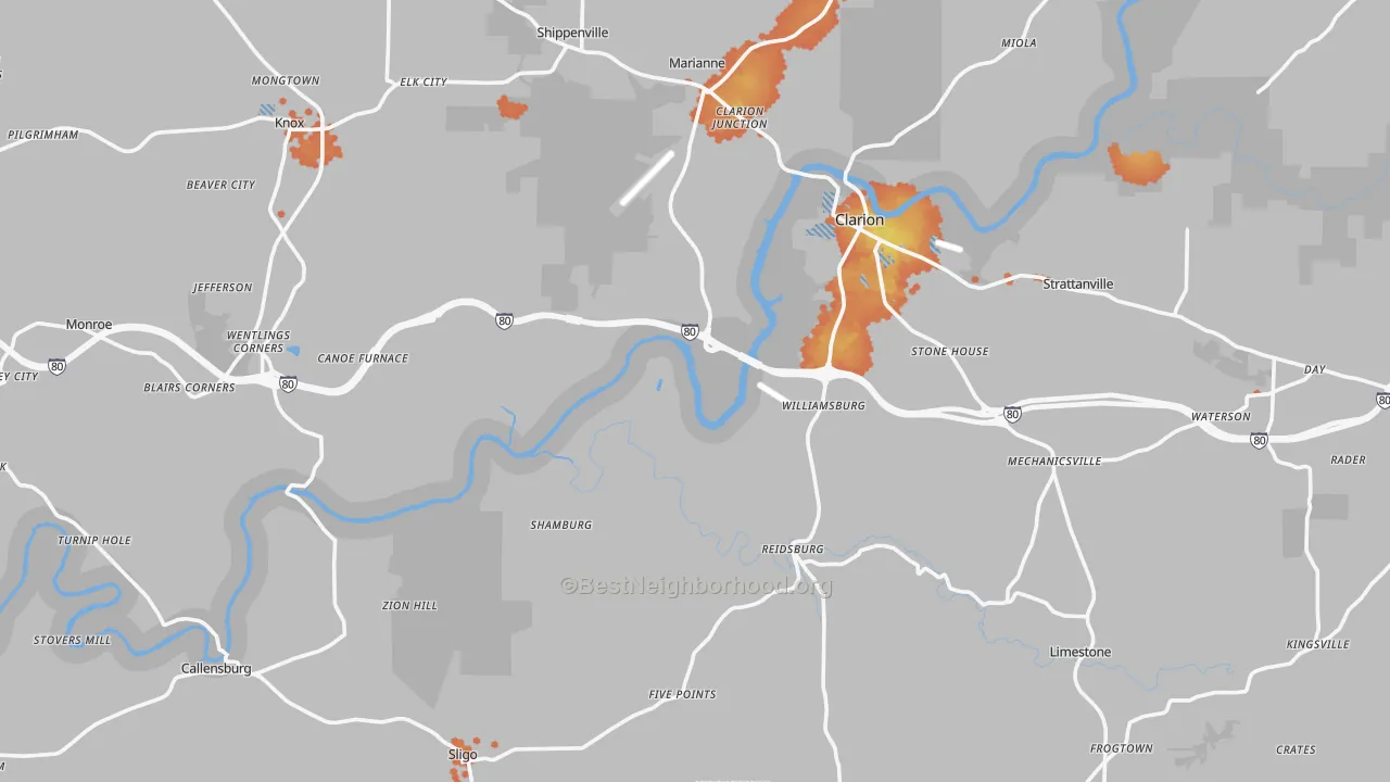 Bike Grade map of Clarion County, PA