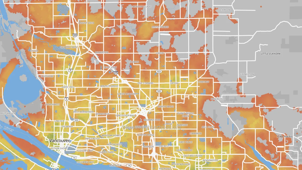 Bike Grade map of Clark County, WA