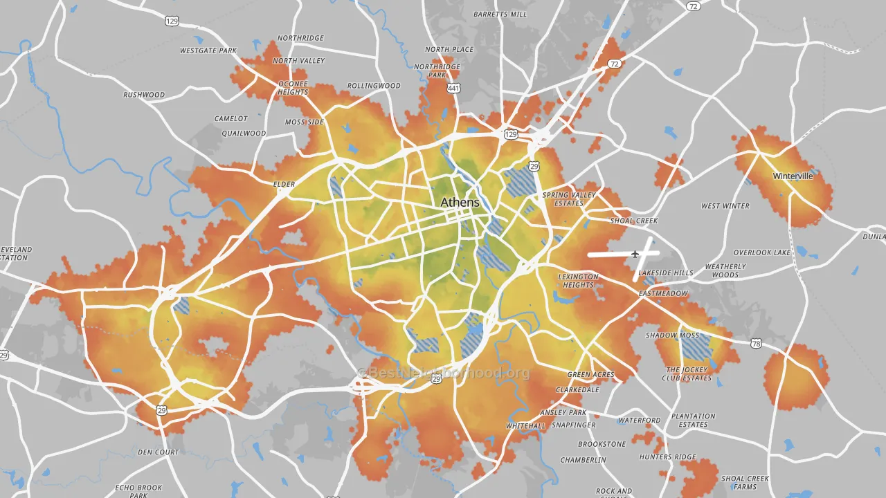 Bike Grade map of Clarke County, GA