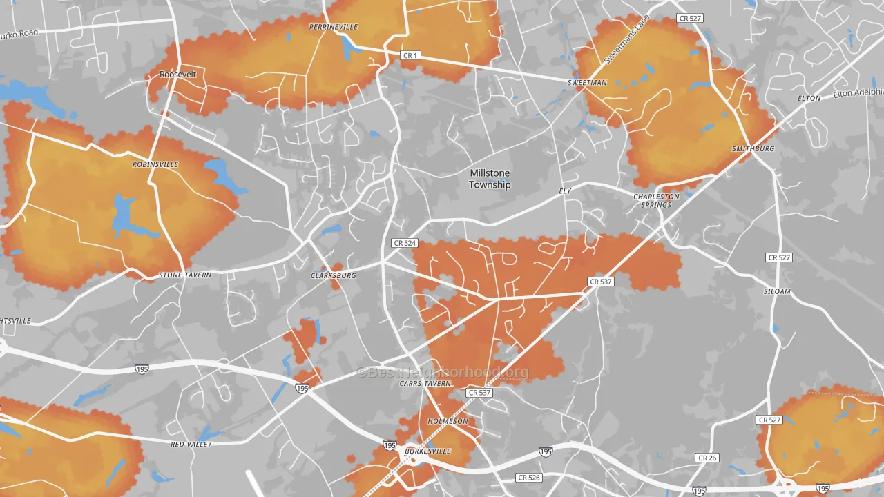 Bike Grade map of Clarksburg, NJ