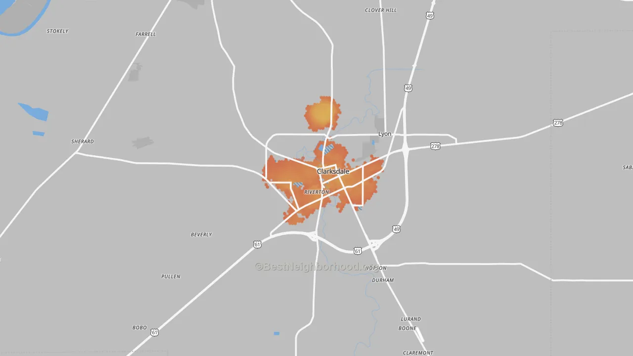 Bike Grade map of Clarksdale, MS