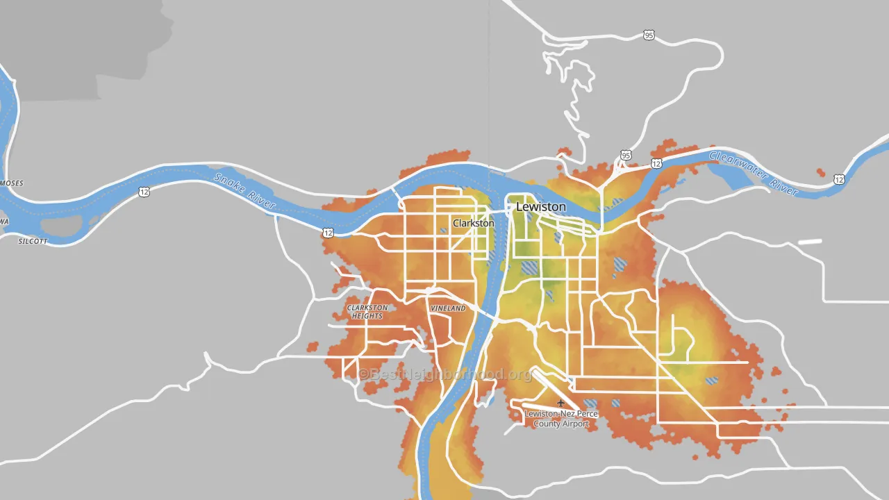 Bike Grade map of Clarkston, WA