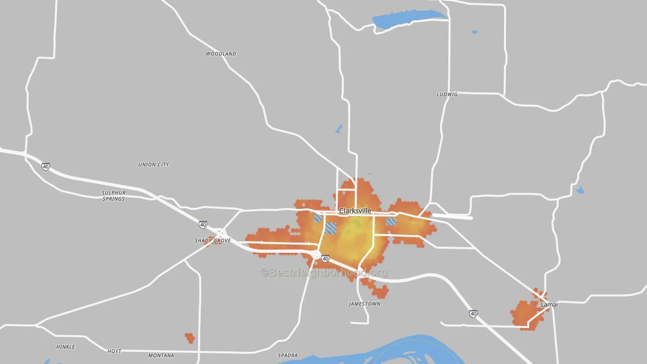 Bike Grade map of Clarksville, AR