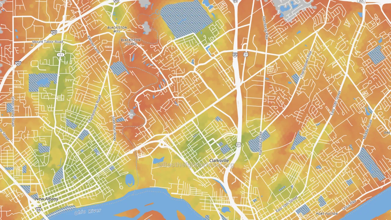 Bike Grade map of Clarksville, IN